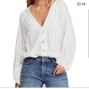 We The Free People Feel it Still Oversized Top White Boho Blouse Shirt